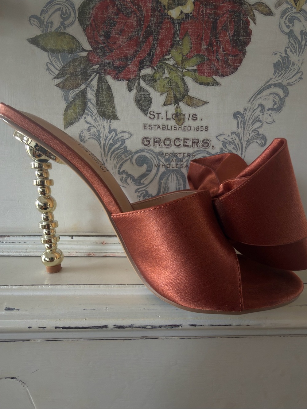 Satin Bow Mule Heels in Copper
